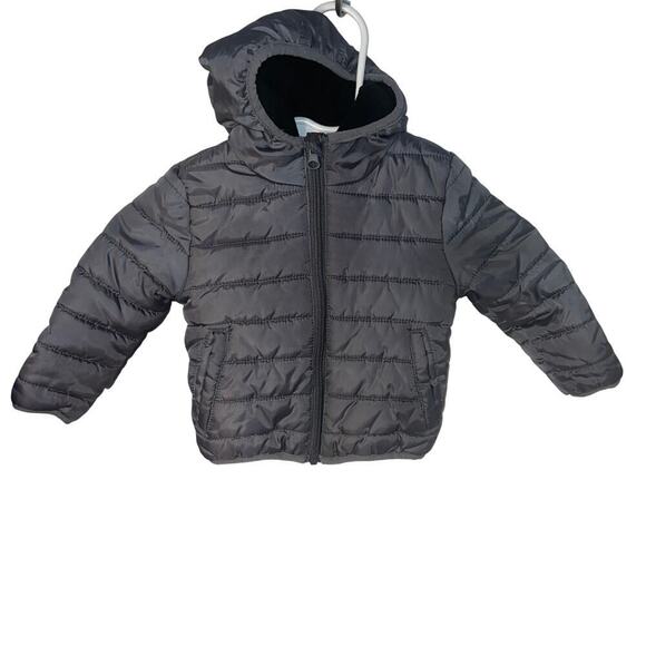 Cat & Jack Other - Cat & Jack size 12M gray fleece lined hood poly filled zip pocket infant puffer